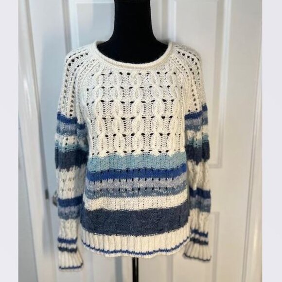 Water Edge "Cable Knit" Sweater in Indigo Strip from Sundance - Size Small - NWT - Picture 2 of 6